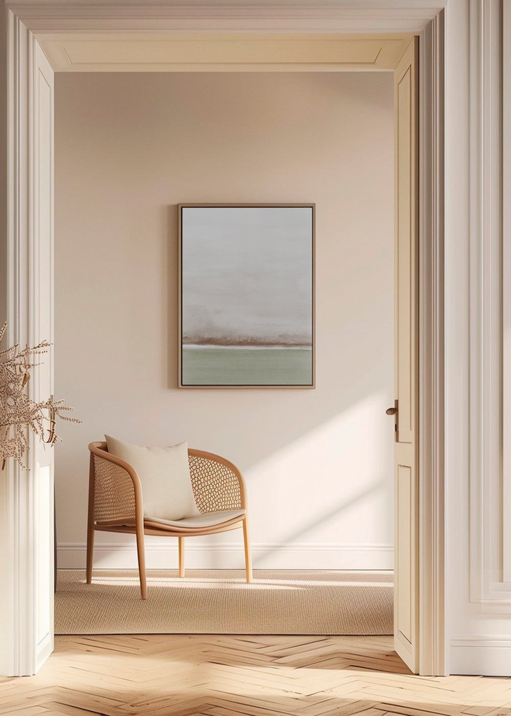 Landskab akvarel minimalistisk med blød horisont