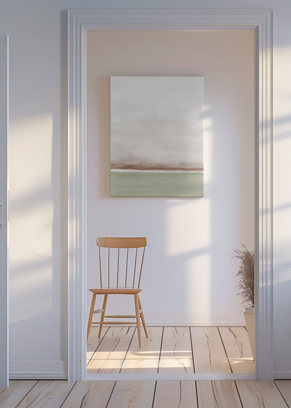 Landskab akvarel minimalistisk med blød horisont