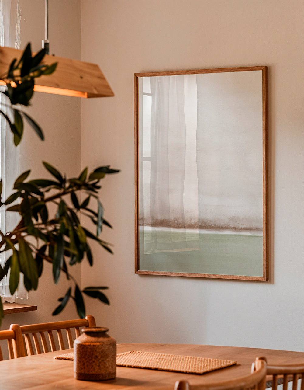 Landskab akvarel minimalistisk med blød horisont