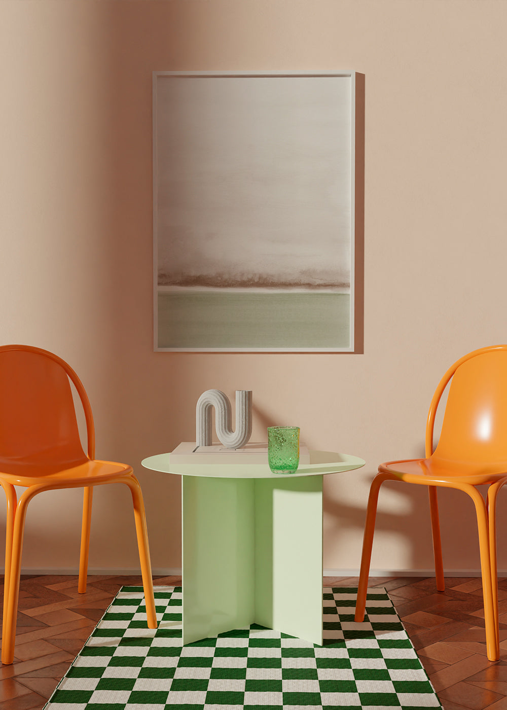 Landskab akvarel minimalistisk med blød horisont