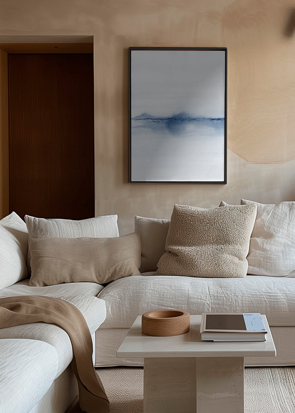 Akvarel landskab blå minimal