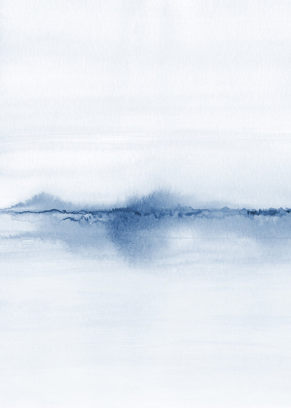 Akvarel landskab blå minimal