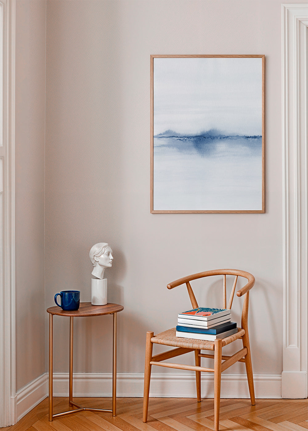 Akvarel landskab blå minimal
