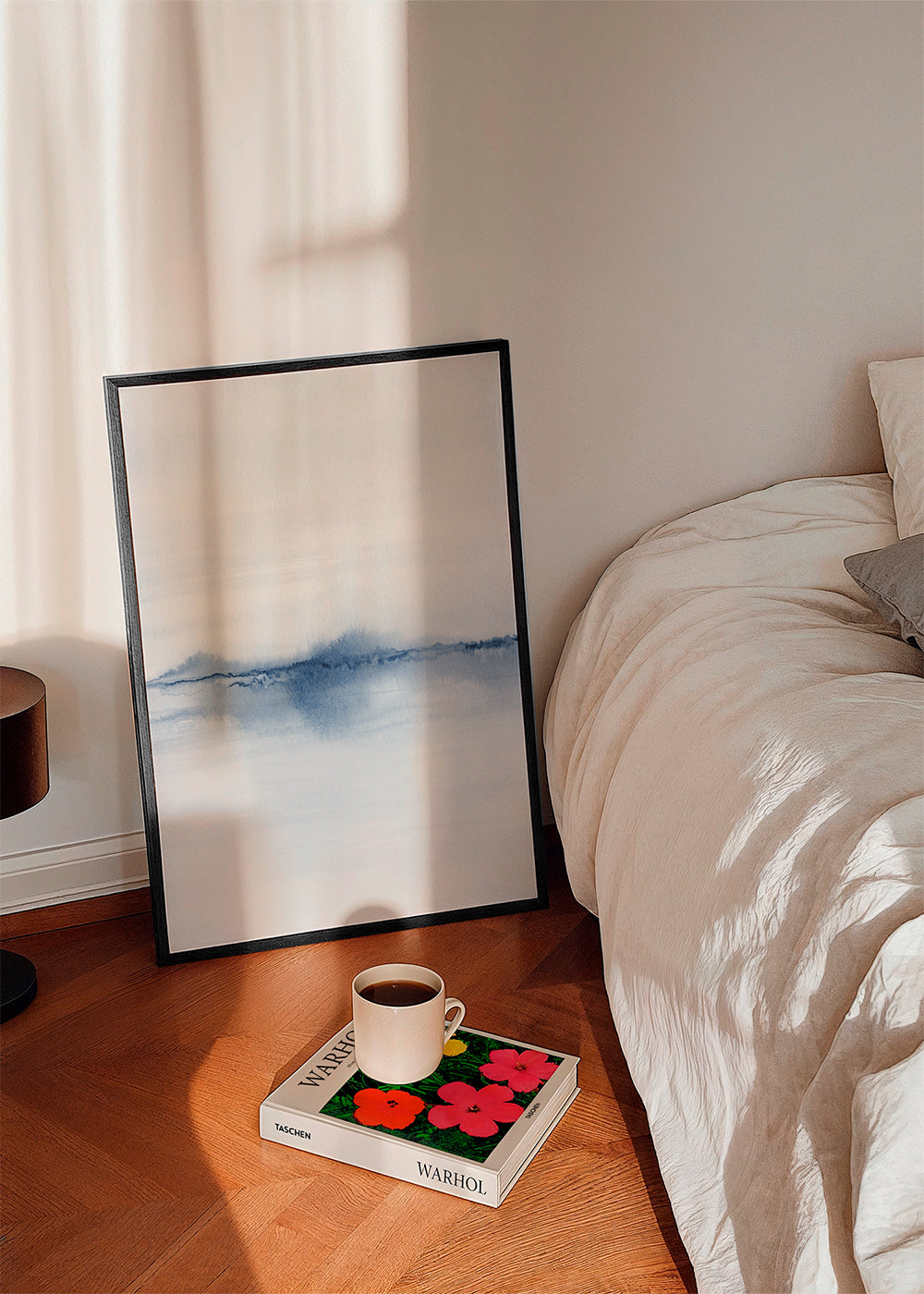 Akvarel landskab blå minimal