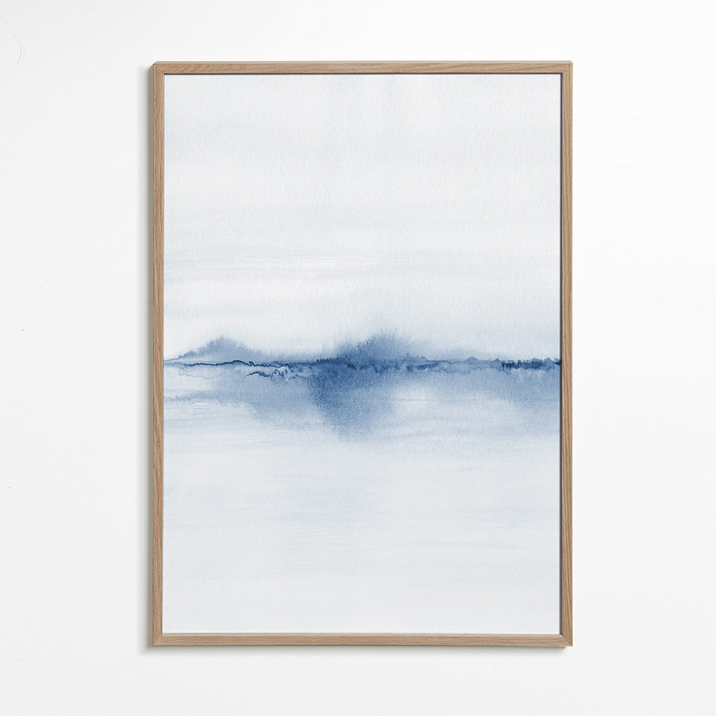 Akvarel landskab blå minimal