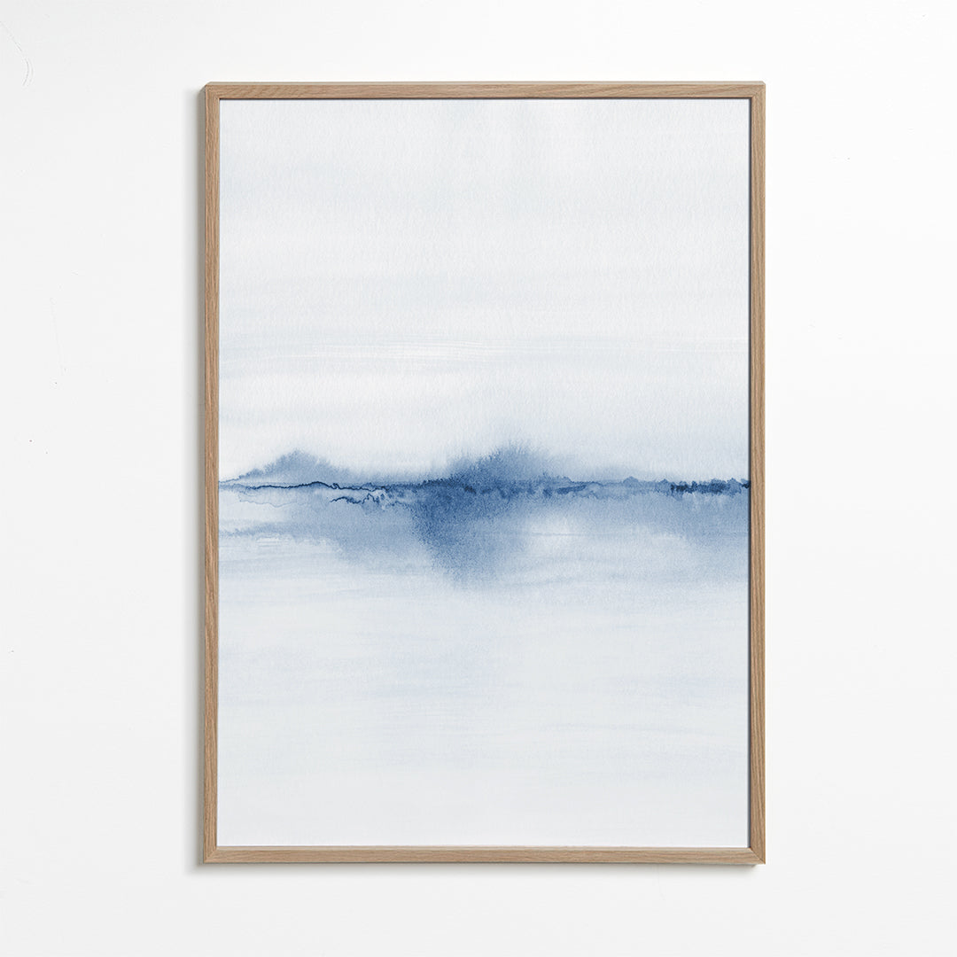 Akvarel landskab blå minimal