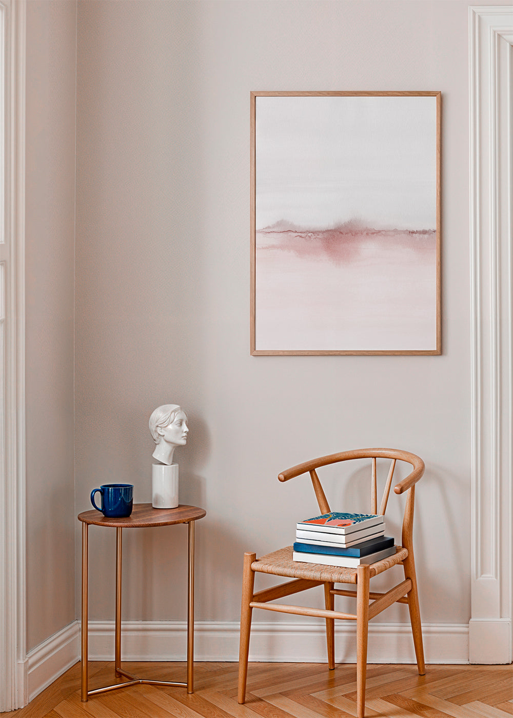 Rosa akvarel landskab kunst