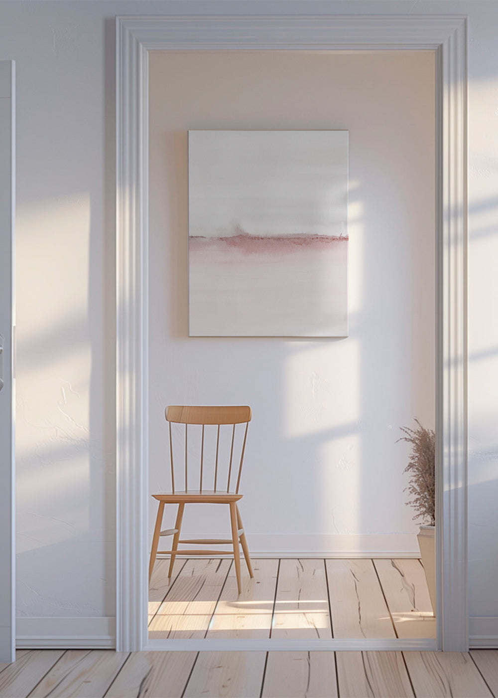 Akvarel landskab med rosa horisont