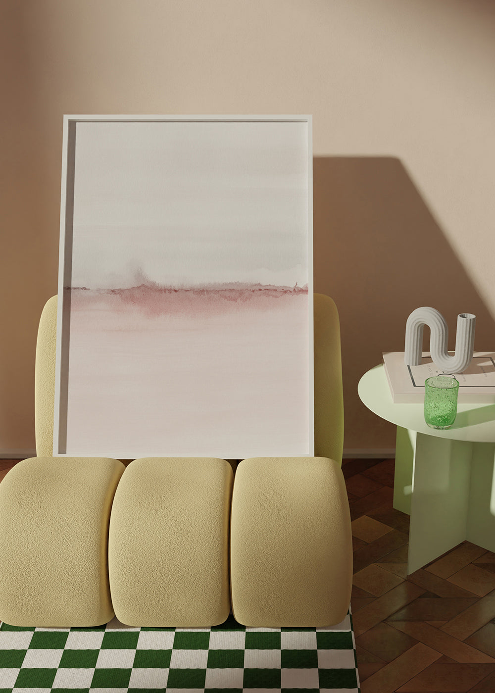 Akvarel landskab med rosa horisont