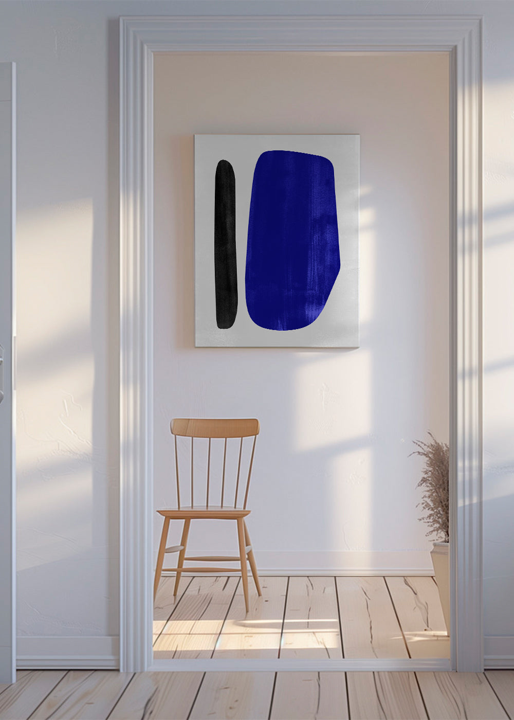 Abstrakt kunst med blå vertikal form