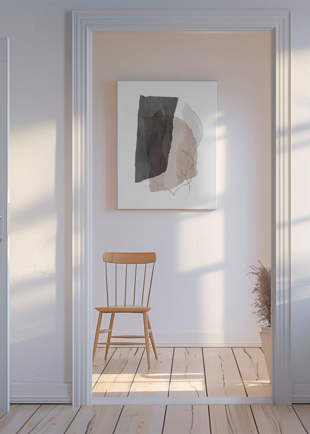 Abstrakt billede i grå og beige med linjedetalje