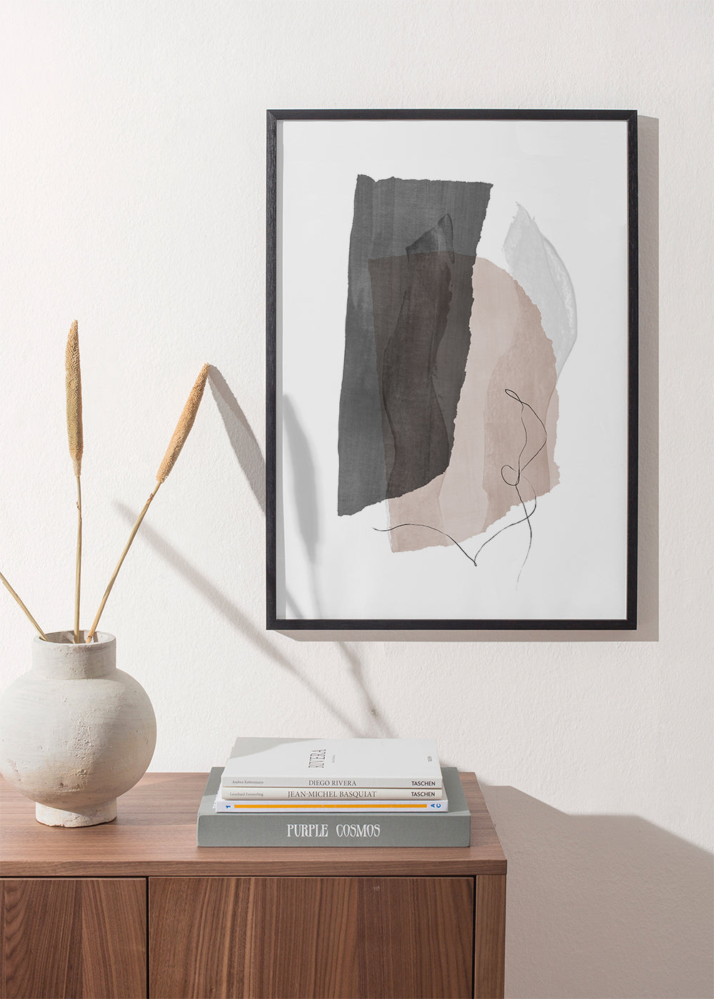 Abstrakt billede i grå og beige med linjedetalje
