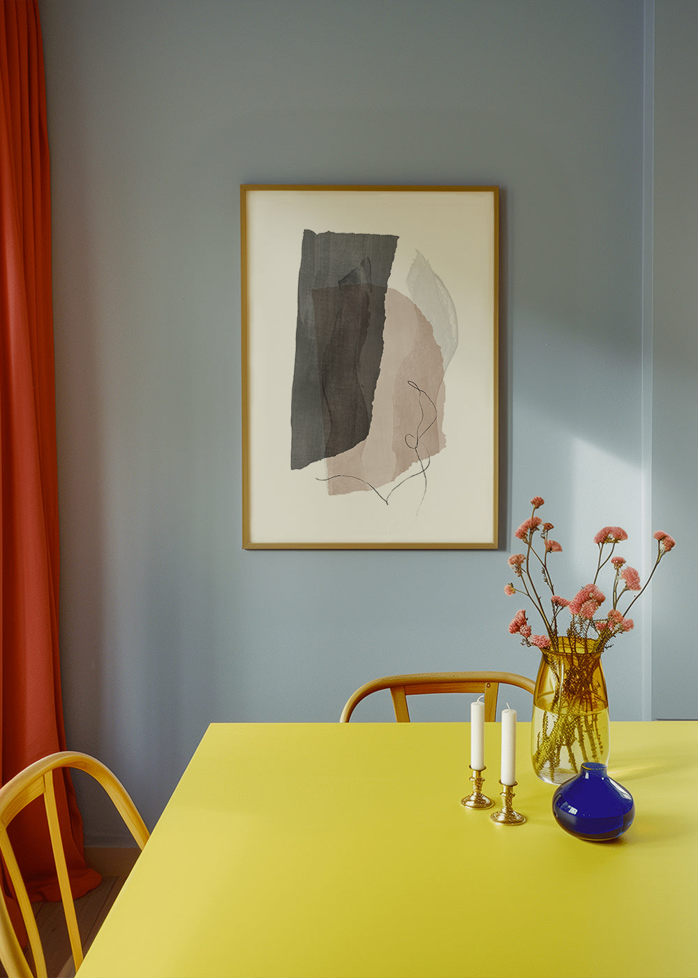 Abstrakt billede i grå og beige med linjedetalje