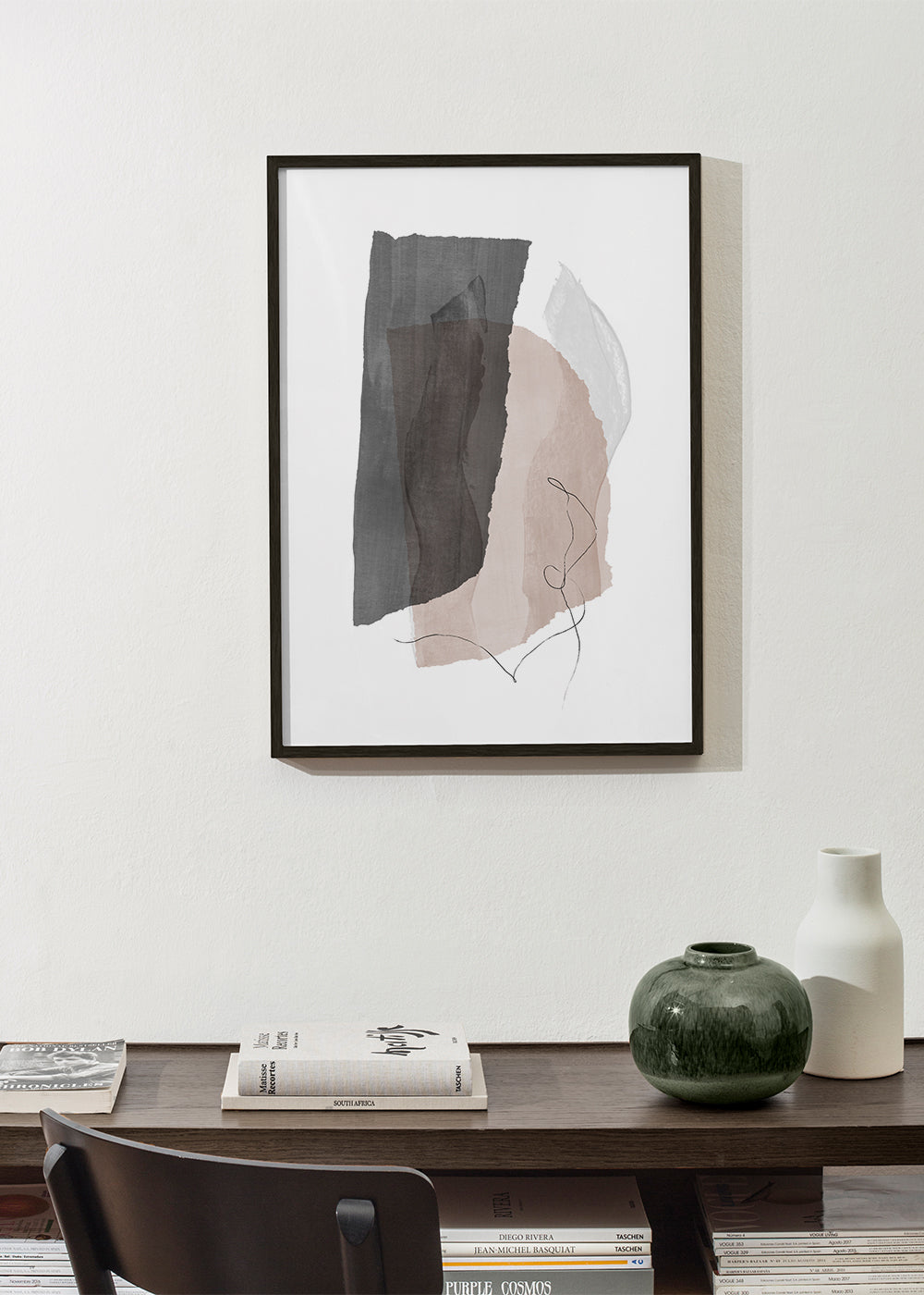Abstrakt billede i grå og beige med linjedetalje