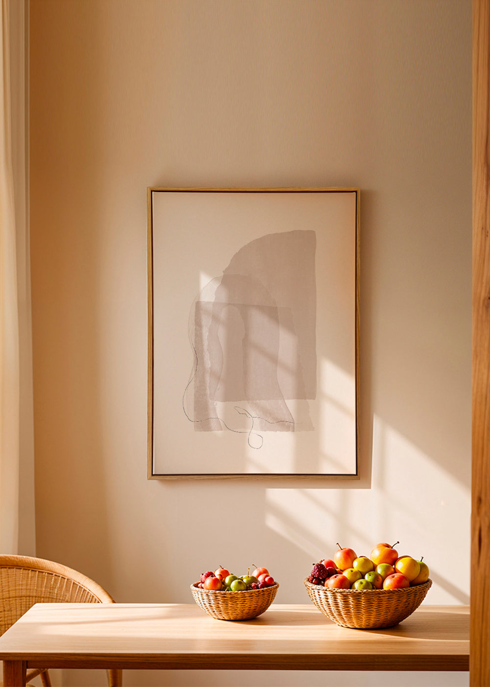 Minimalistisk plakat i neutrale toner med fine streger