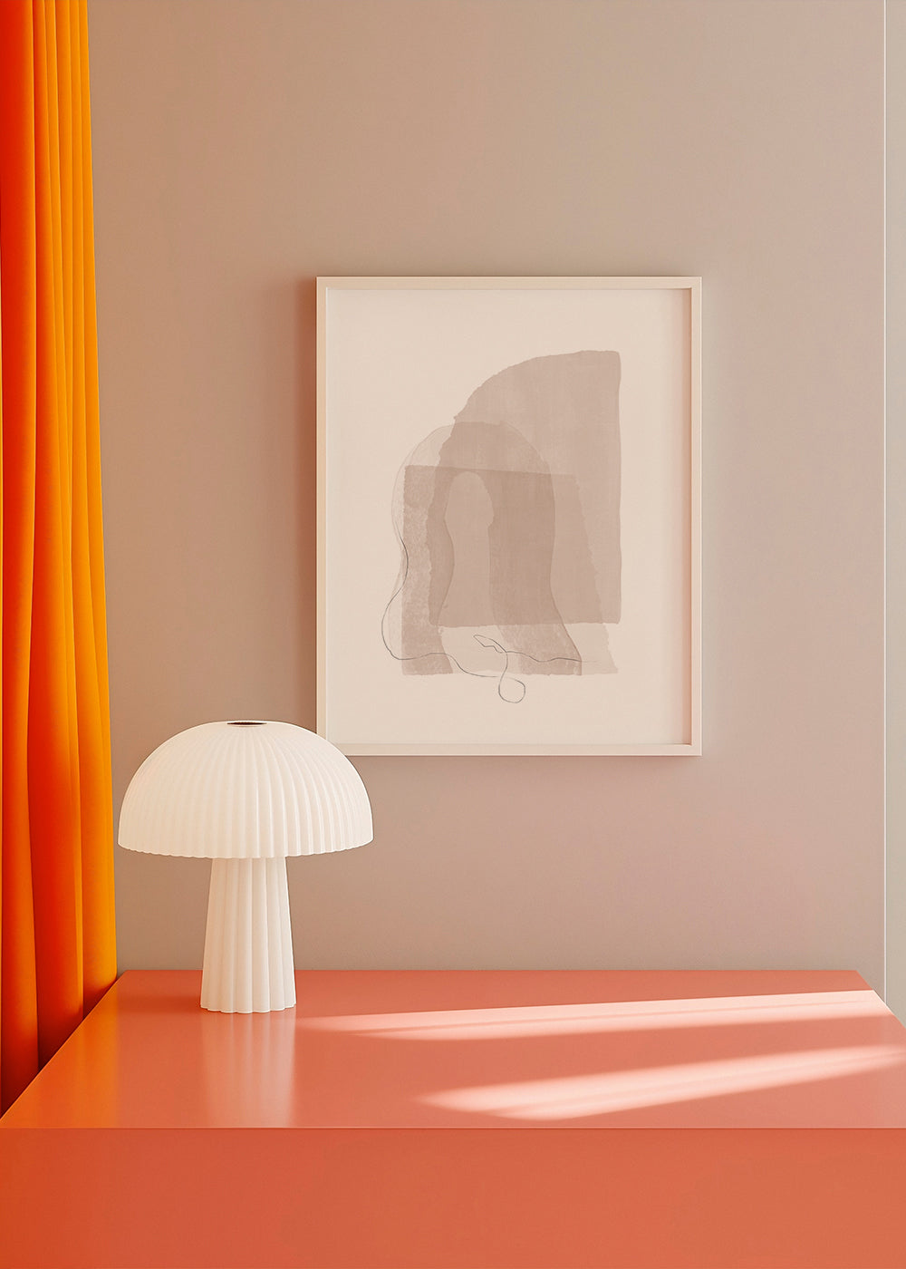 Minimalistisk plakat i neutrale toner med fine streger
