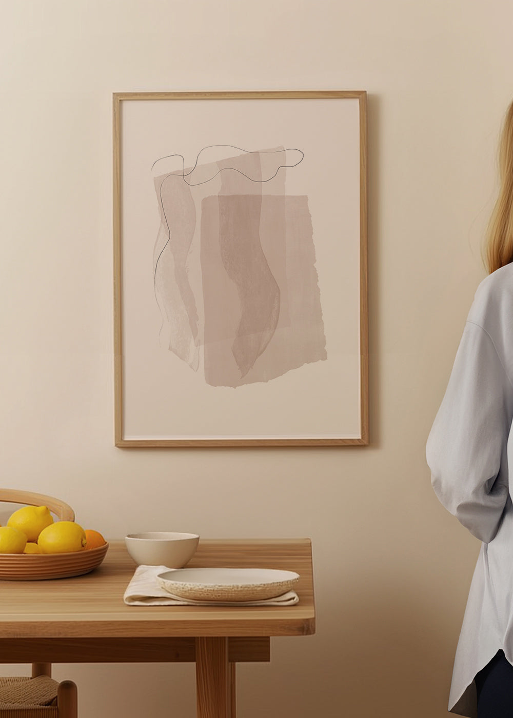 Abstrakt billede med neutrale strøg og minimal linje