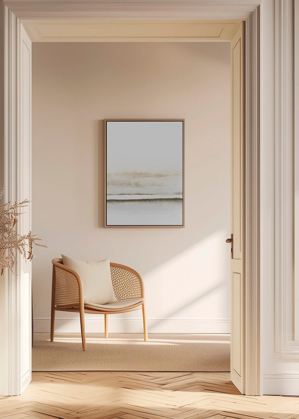 Landskabskunst minimalistisk akvarel beige