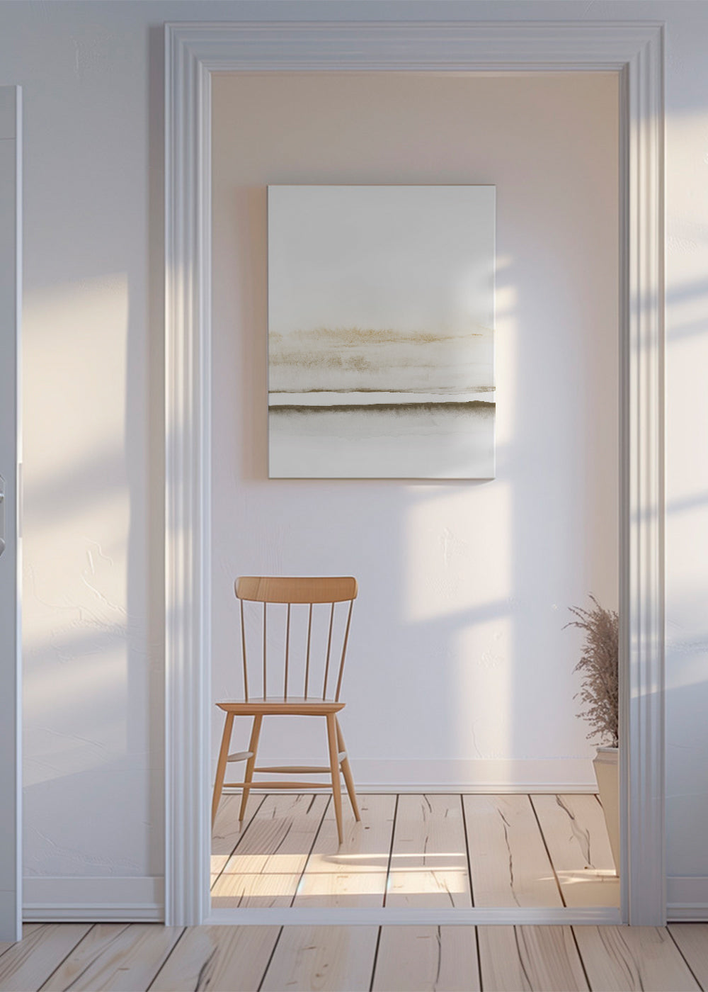 Landskabskunst minimalistisk akvarel beige