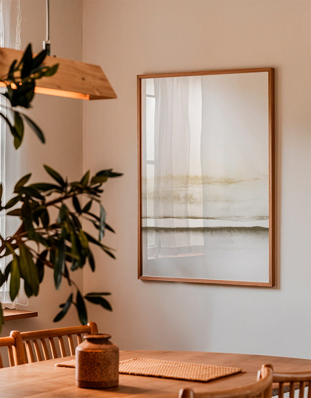 Landskabskunst minimalistisk akvarel beige