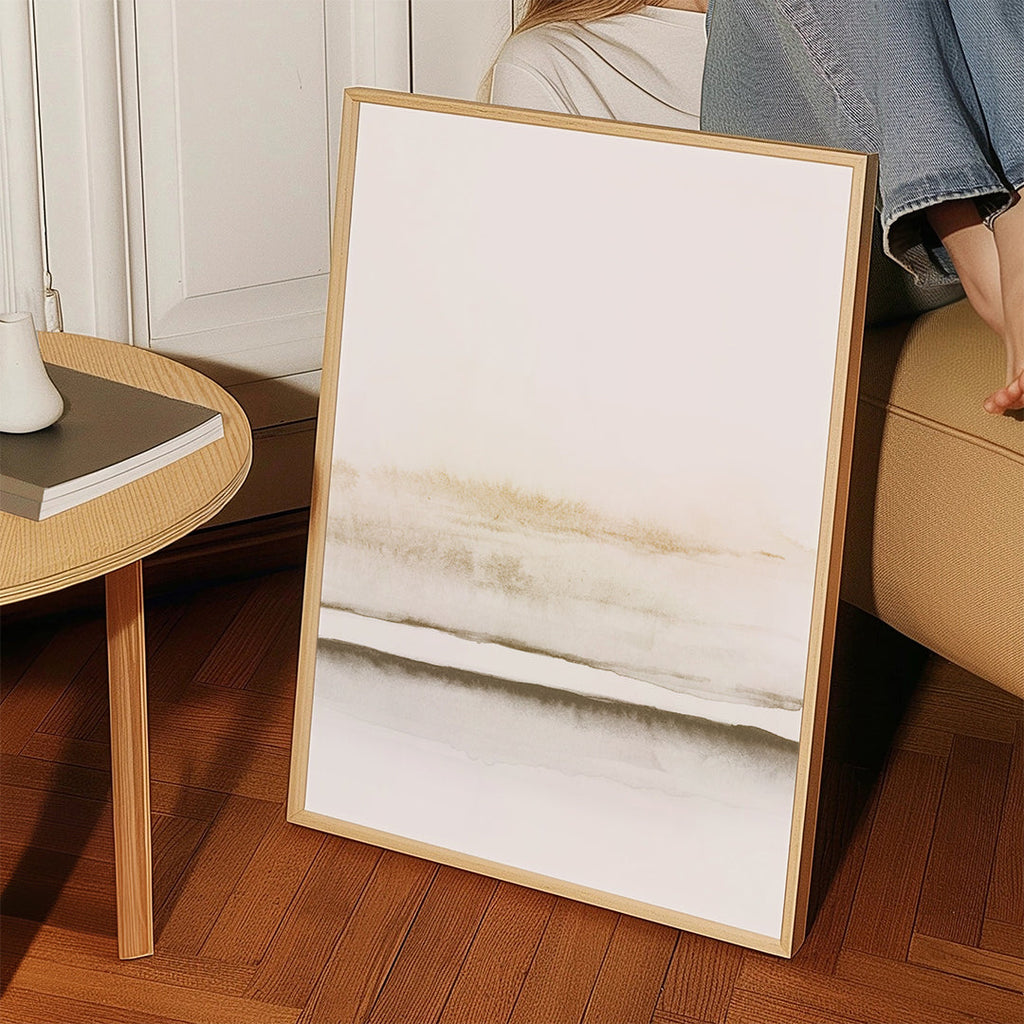 Landskabskunst minimalistisk akvarel beige