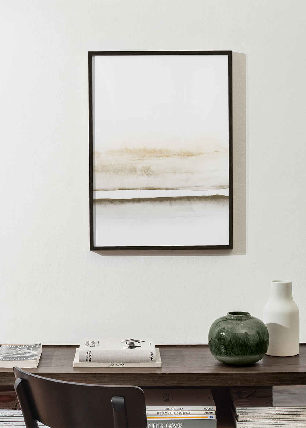 Landskabskunst minimalistisk akvarel beige