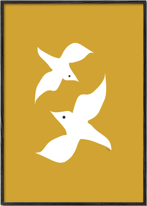 Minimalistisk fuglekunst sennep