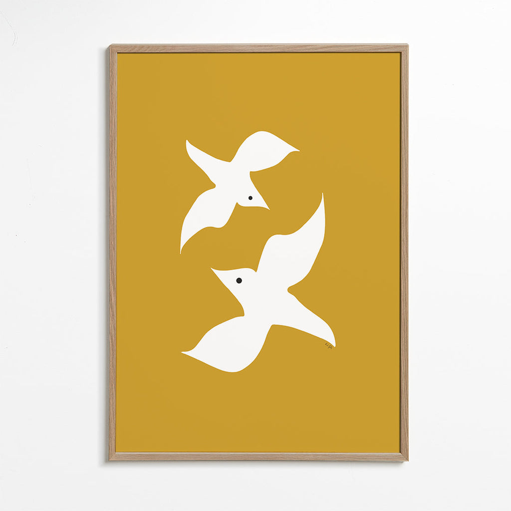 Minimalistisk fuglekunst sennep