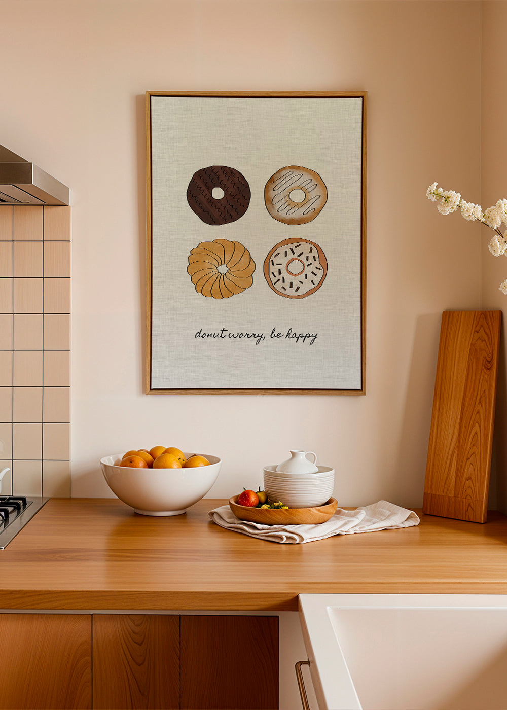 Køkkenkunst med donut-illustration og sjov tekst