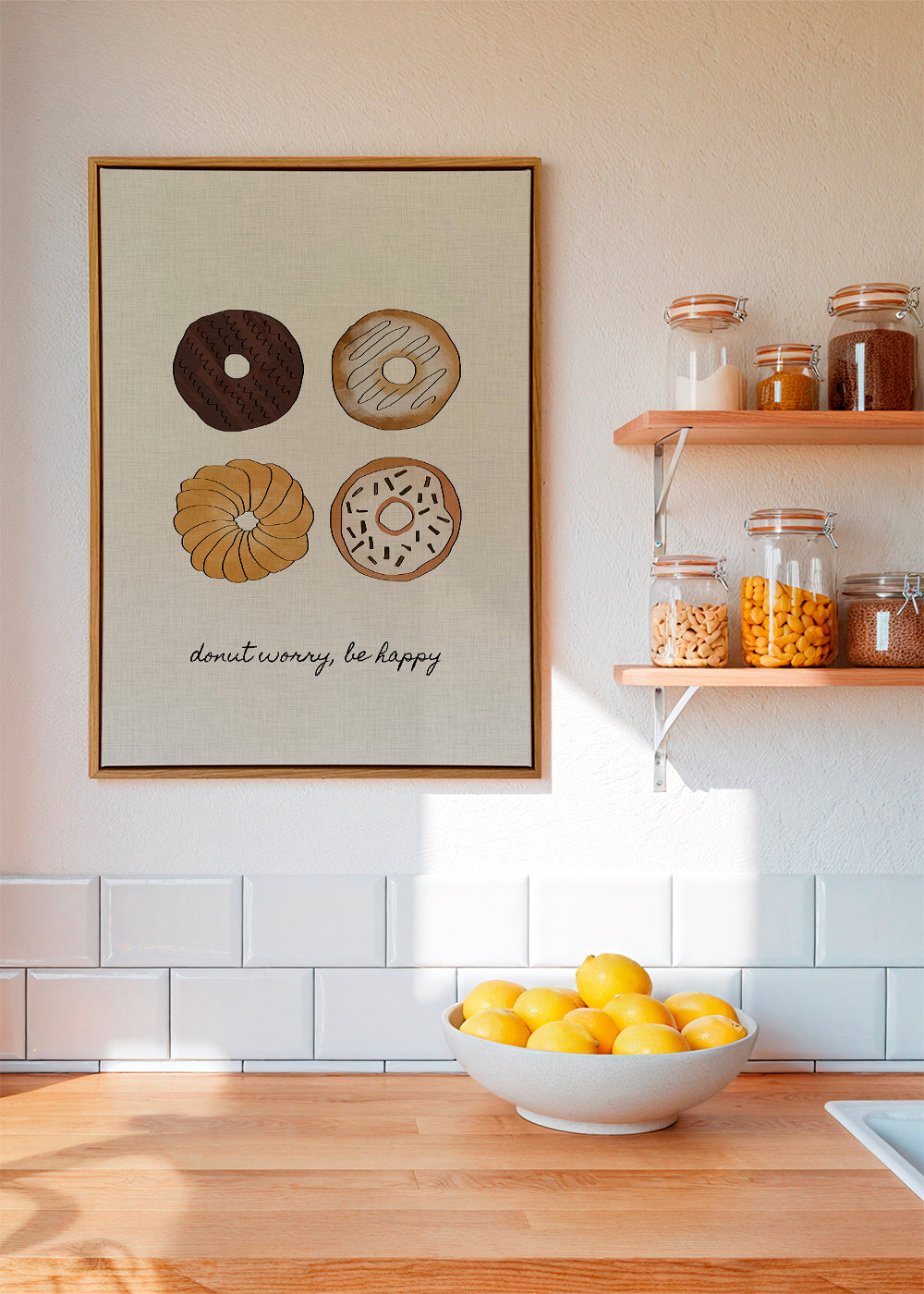 Køkkenkunst med donut-illustration og sjov tekst