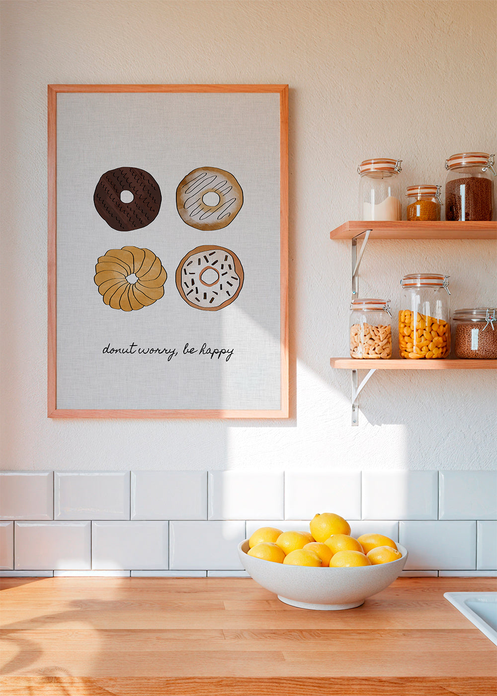 Køkkenkunst med donut-illustration og sjov tekst