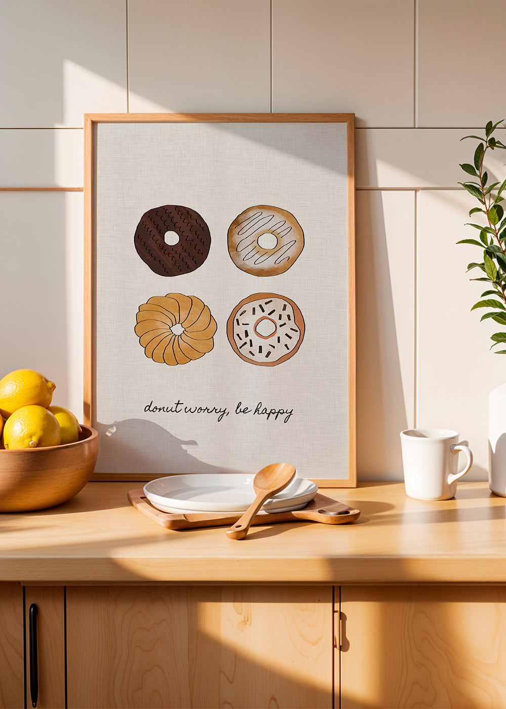 Køkkenkunst med donut-illustration og sjov tekst