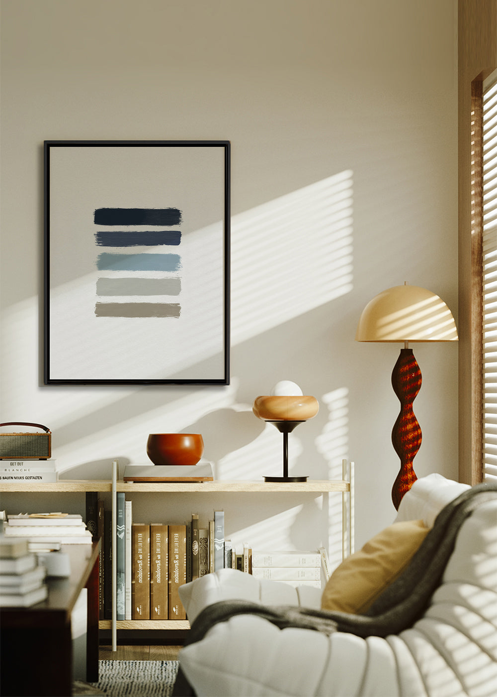Minimalistisk tryk med blå og taupe striber