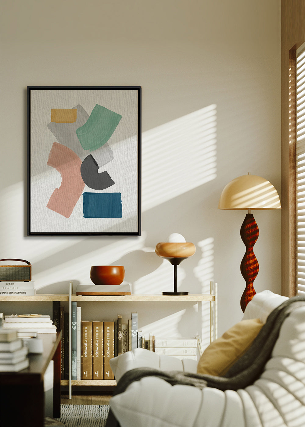 Abstrakt kunst med pastelfarvede blokke