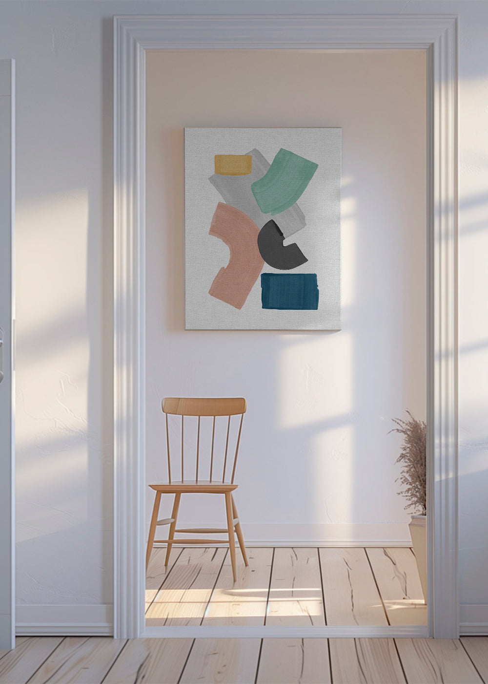 Abstrakt kunst med pastelfarvede blokke
