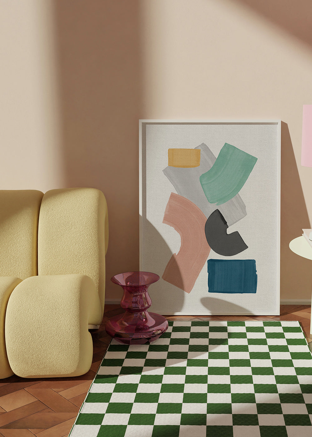 Abstrakt kunst med pastelfarvede blokke