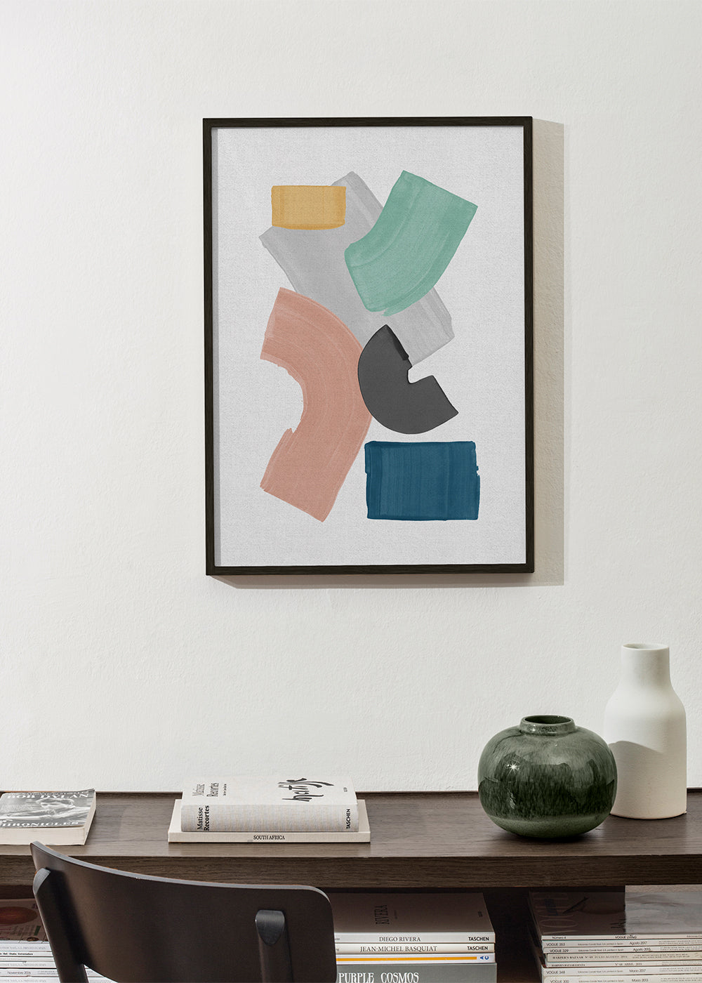 Abstrakt kunst med pastelfarvede blokke