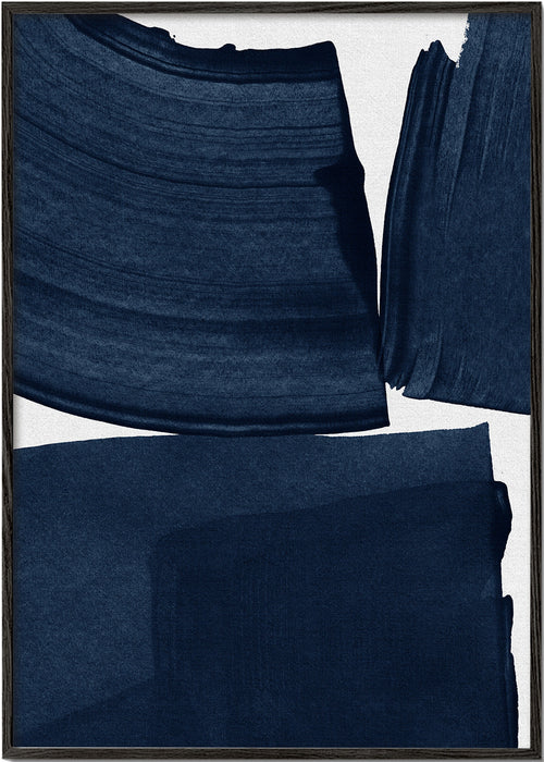 Minimalistisk maleri med blå penselstrøg