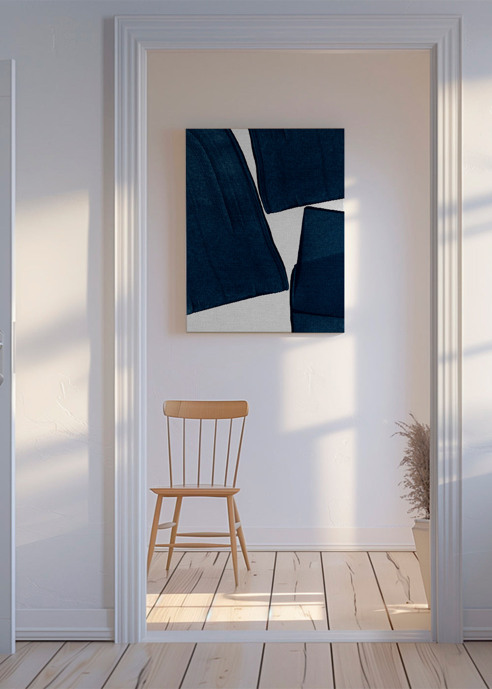 Minimalistisk billede i blåt med organiske former