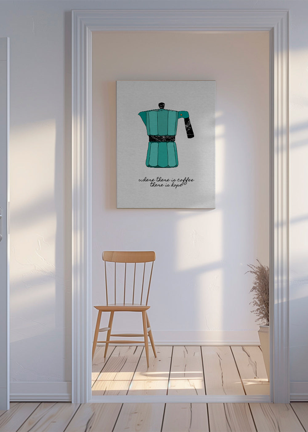 Køkkenkunst: illustreret moka med citat