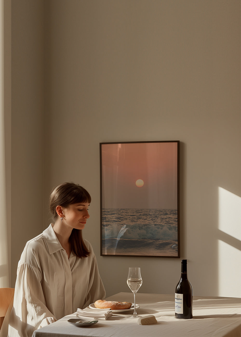 Landskabskunst: rosa solnedgang over havet