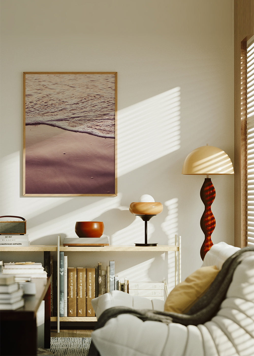 Landskabstryk: kystlinje ved solnedgang
