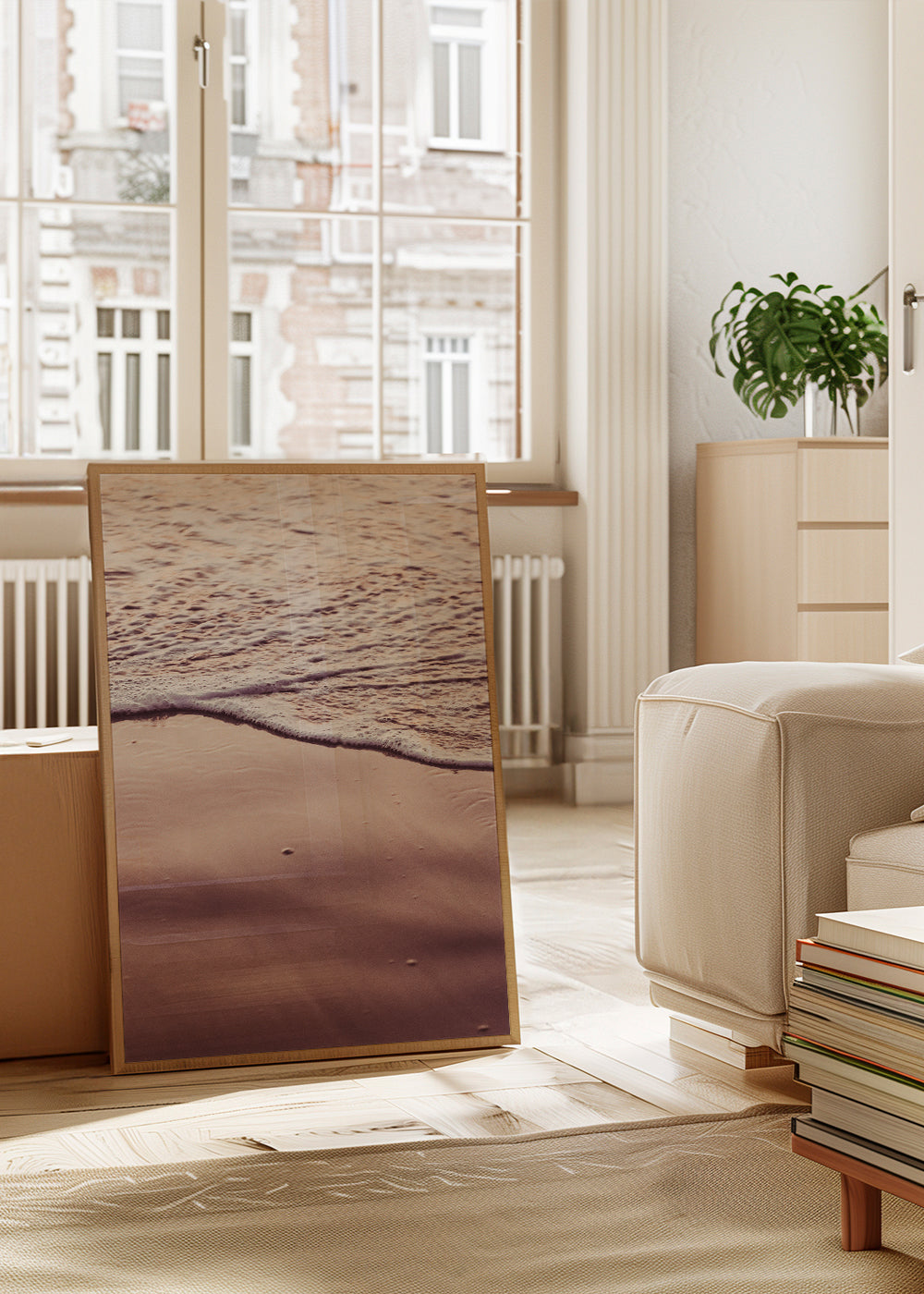 Landskabstryk: kystlinje ved solnedgang