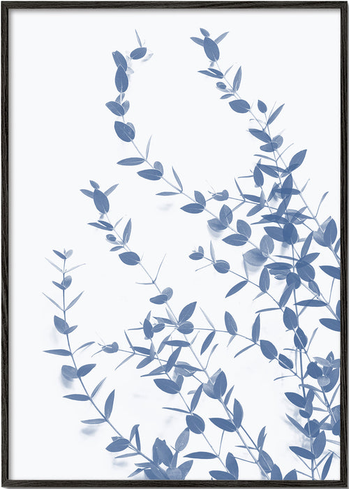 Botanisk plakat blå blade på lys baggrund