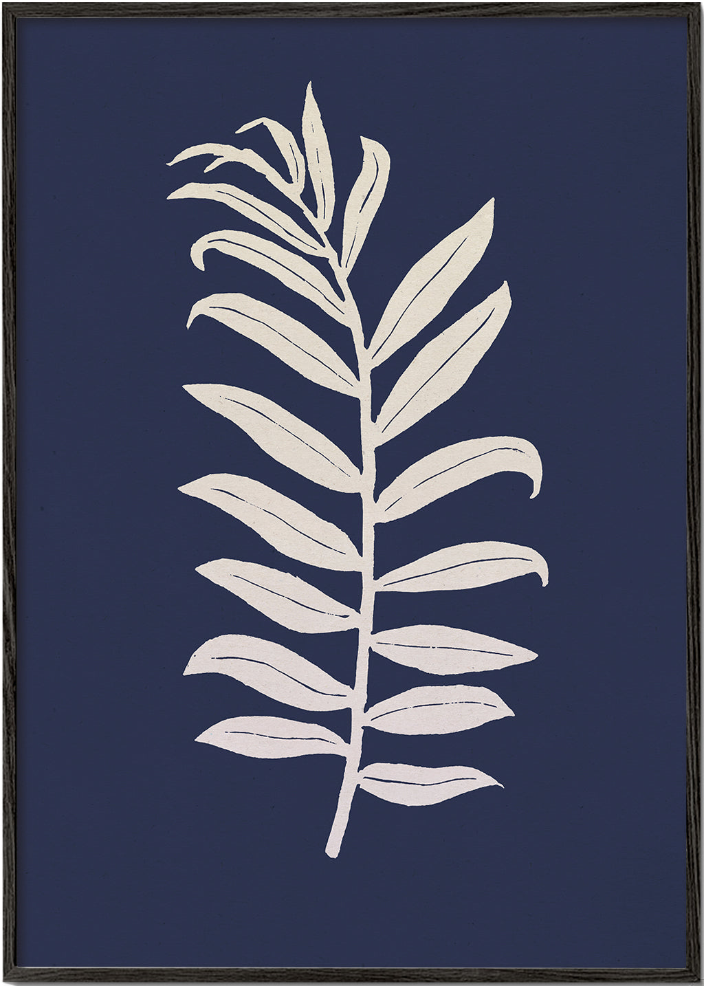 Botanisk plakat: palmeblad på dybblå baggrund