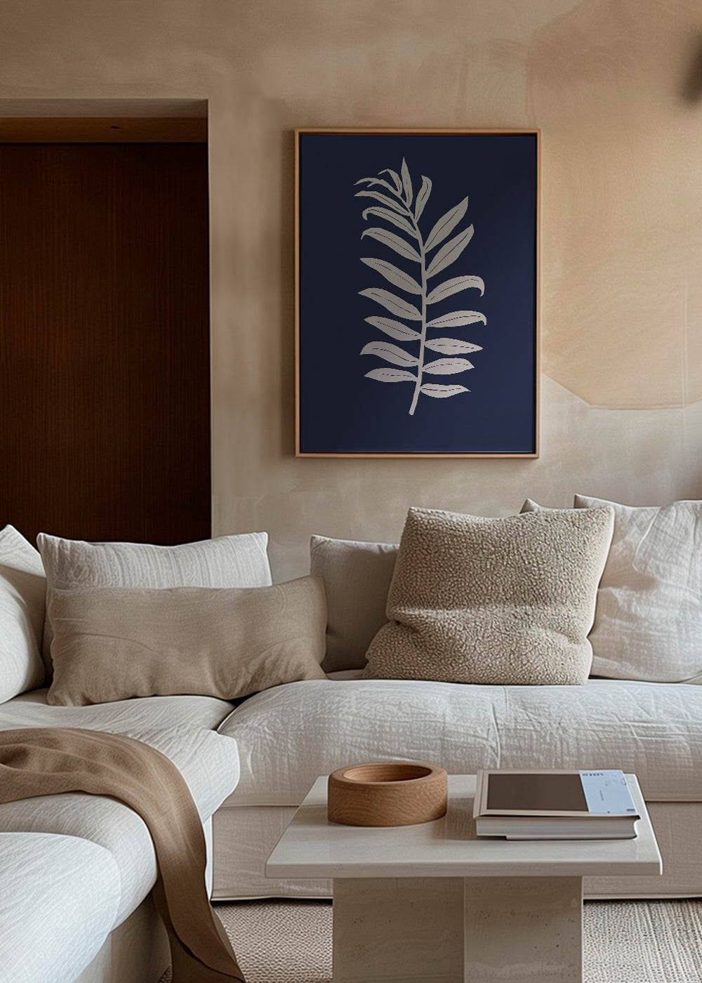 Botanisk plakat: palmeblad på dybblå baggrund