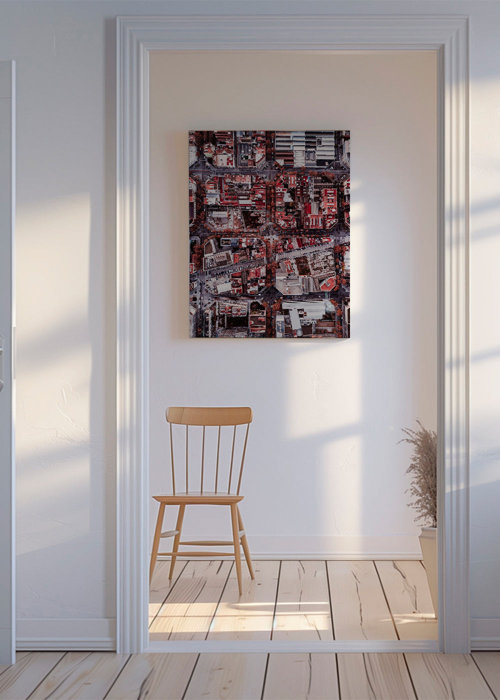 Byplakat luftfoto røde tage