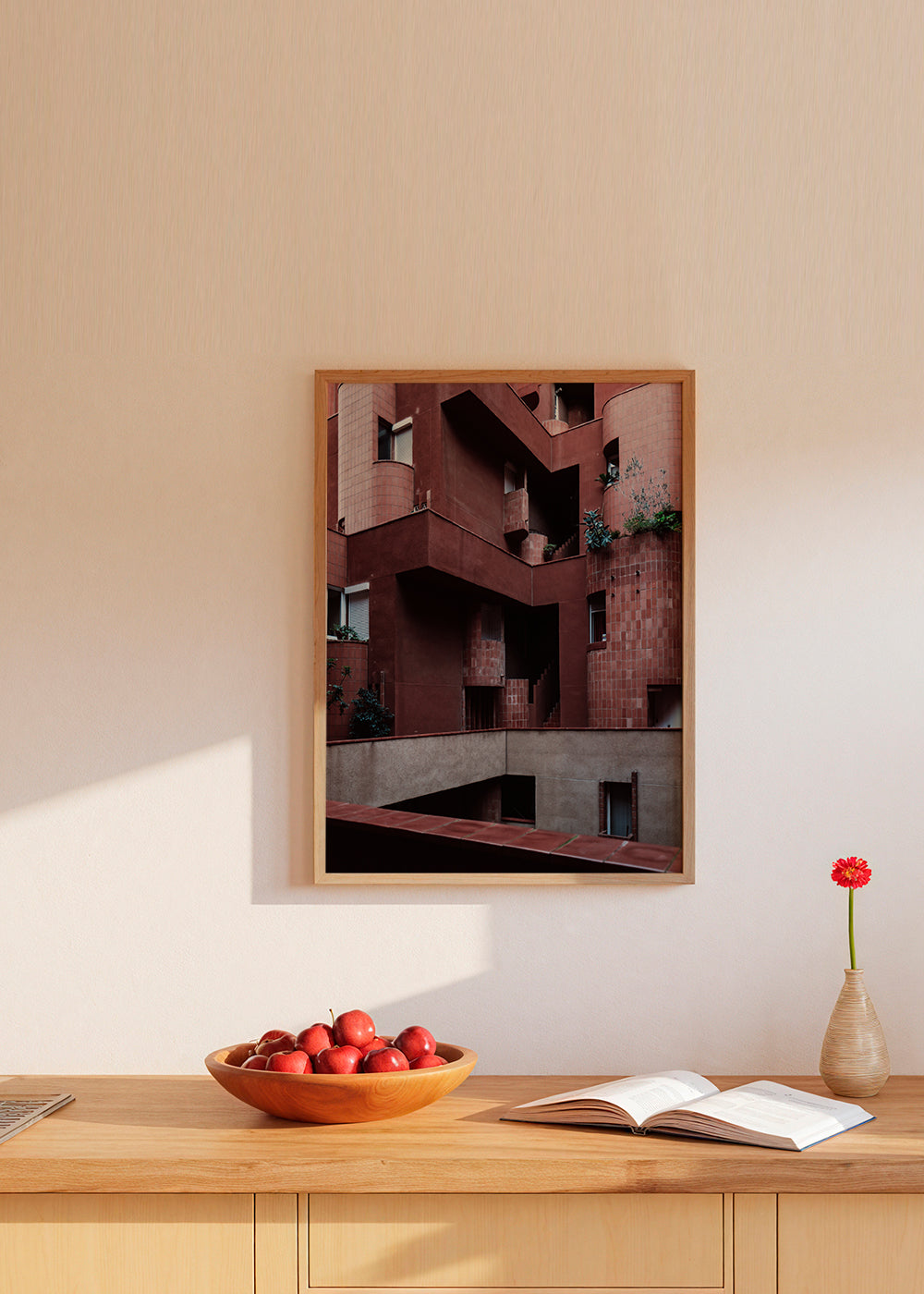 Køkkenkunst med rød terrakottafacade
