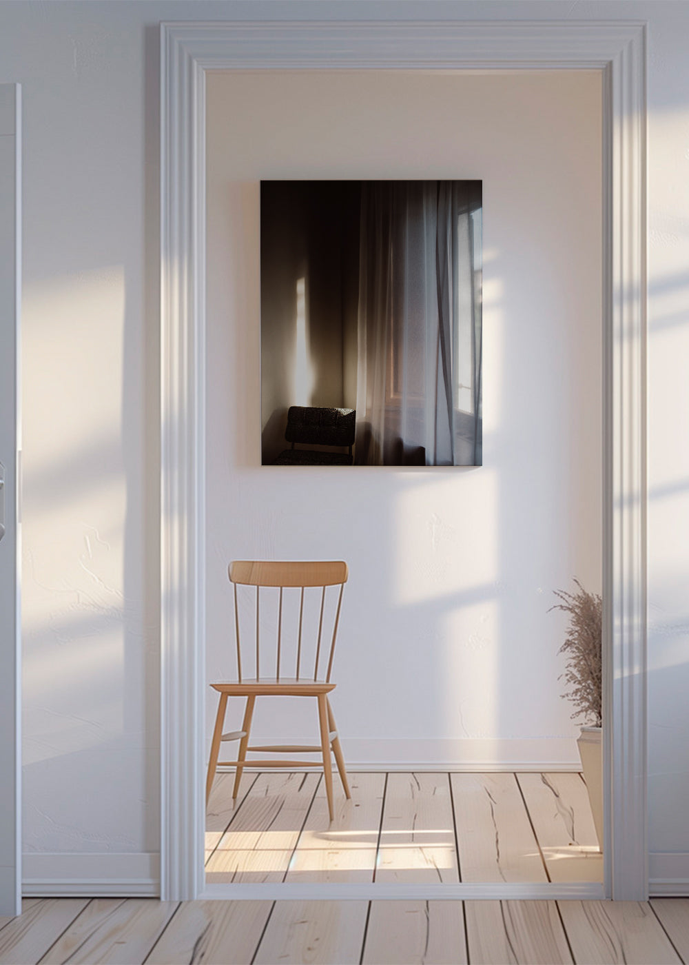 Fotografi af vindue og gardin med blødt lys
