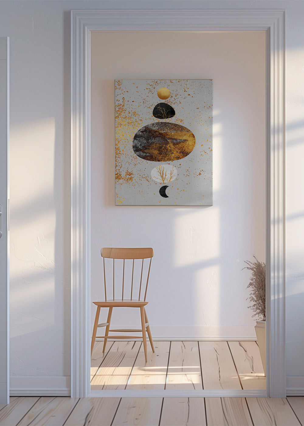 Abstrakt billede med guld og måne